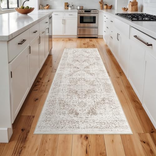 2x5 Washable Runner Rug, Vintage Medallion Kitchen Hallway Rug, Non-Slip
