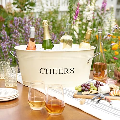 Cheers Twine Galvanized Beverage Tub - Large 6.3 Gallon Drink Cooler for Parties