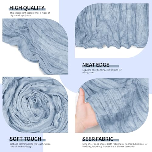 12 Pack Dusty Blue Cheesecloth Table Runners, 21.5 x 120 Inch Gauze Fabric