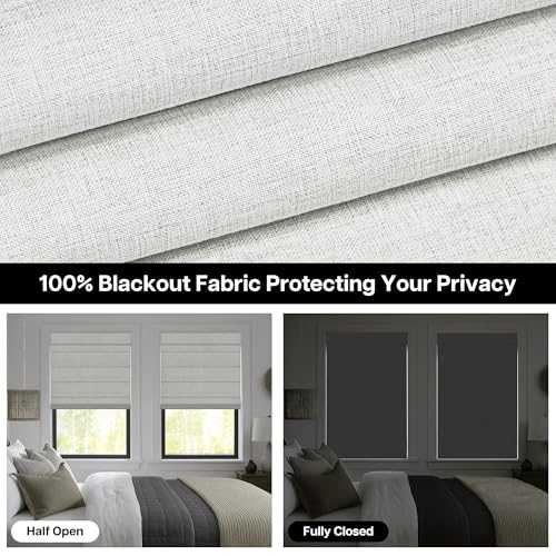 No Drill Blackout Roman Shades 34" W x 64" H - Cordless UV Protection