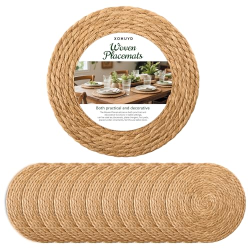 13-Inch Round Woven Placemats, Natural Rush Charger Plates Set of 12