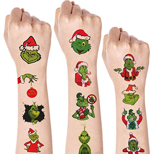 12 Sheets Christmas Temporary Tattoos - Water-Resistant Xmas Tattoo Stickers for Holidays