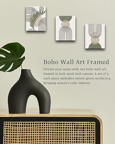HesenDot Sage Green Boho Wall Art Framed Canvas Prints 3-Pack 30x40CM