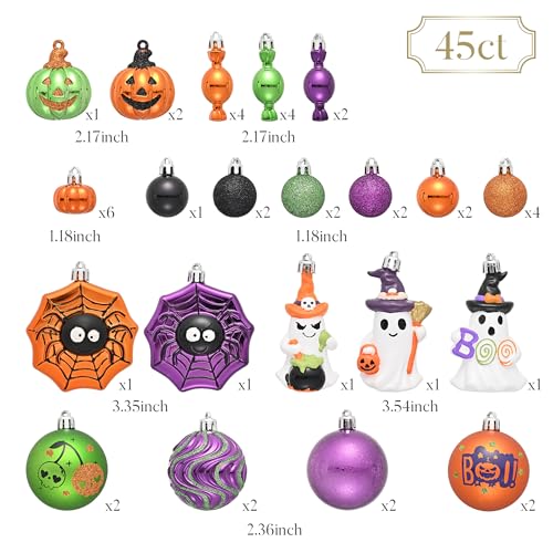 45-Piece Shatterproof Halloween Ornaments Set for Indoor Tree Decor