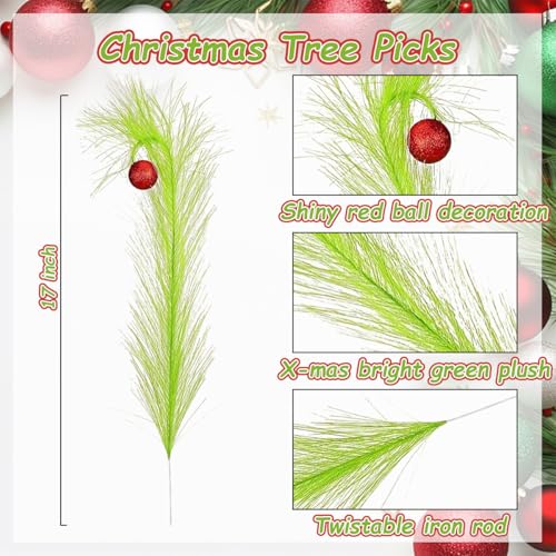 10-Pack 15 Inch Red and Lime Green Christmas Tree Picks and Sprays