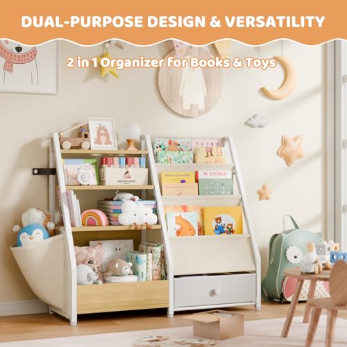 Kids Bookshelf and Toy Organizer - Toddler Montessori Bookcase