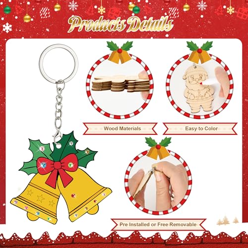 Bafeil Christmas Unfinished Wood Craft Kit - DIY Keychains with 36 Pieces