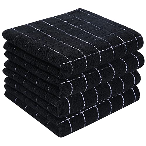 100% Cotton Terry Kitchen Towels - 4 Pack Absorbent Dish Towels, Black