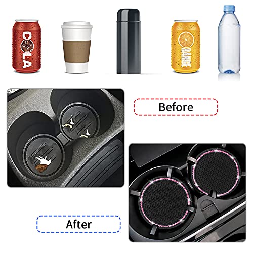 4-Pack Rhinestone Car Cup Holder Coasters, 2.75-Inch Silicone Anti-Slip Mats