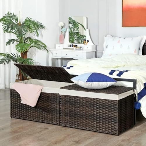 Large Woven Storage Basket with Lid 160L Foldable Laundry Hamper Brown