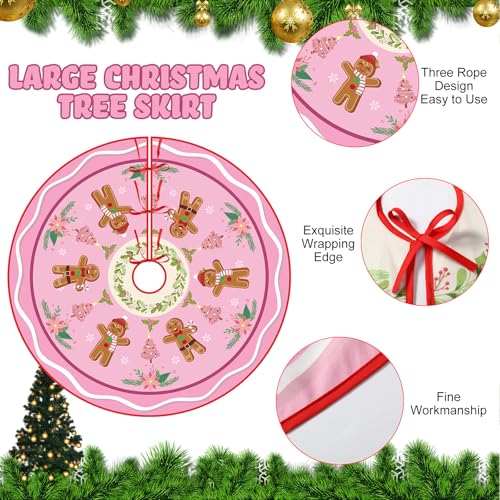 Blosssound 36 Inch Gingerbread Pink Christmas Tree Skirt - Gingerbread Man Theme