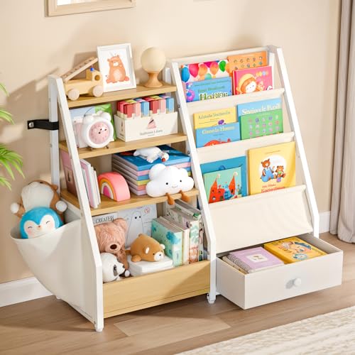 Kids Bookshelf and Toy Organizer - Toddler Montessori Bookcase