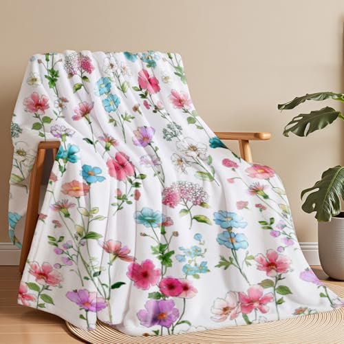 Wajade Colorful Floral Fleece Throw Blanket 60x80 inches - Cozy & Lightweight
