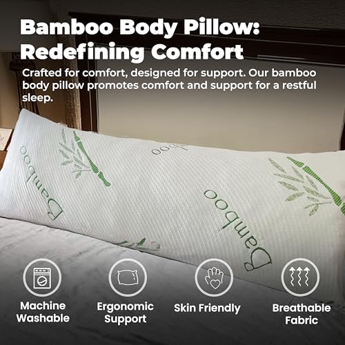 20x54 Inch Bamboo Fiber Memory Foam Body Pillow for Side Sleepers