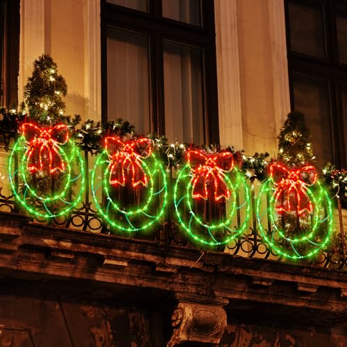 Glooglitter 8 Pcs Christmas Wreath Window Silhouette Lights Top Bow - USB 8 Modes