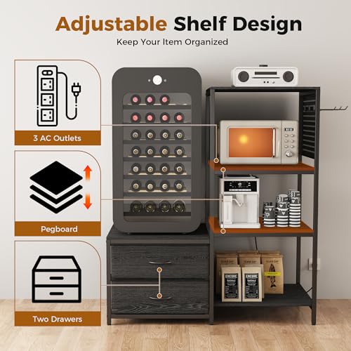 5-Tier Mini Fridge Stand with Power Outlet, Storage Drawers & Pegboard