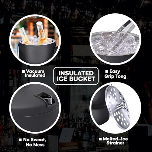 Flybold Small Double Walled Ice Bucket with Lid - Portable Insulated Chiller for Parties & Bars