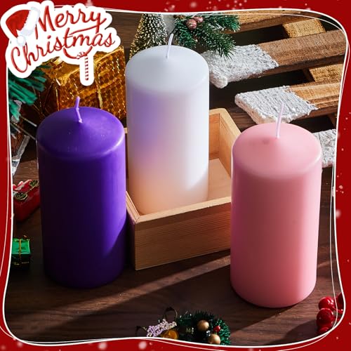 Amylove 10 Pcs 3x6 Inch Unscented Advent Candle Set Pink Purple White for Christmas Wreaths