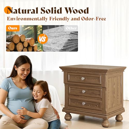 3-Piece Solid Wood Queen Bedroom Set with Bed Frame and 2 Nightstands