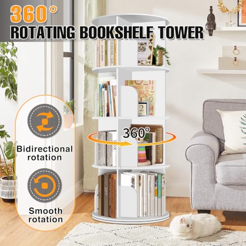 4-Tier Rotating Bookshelf Tower, 360° Spinning Bookcase Storage Organizer