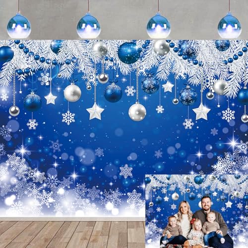 Blue Christmas Backdrop 82x59 Inch Snowflake Holiday Photo Background
