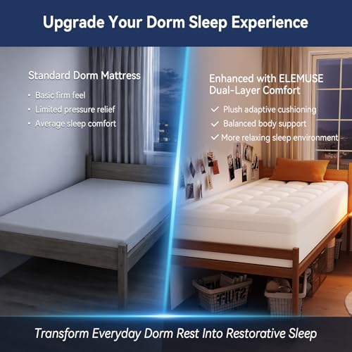 ELEMUSE Twin XL 3 Inch Memory Foam Mattress Topper, Cooling Gel & Pillow Top