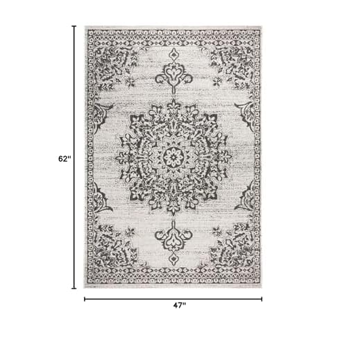 Nicole Miller New York Patio Country Azalea Transitional Medallion Indoor/Outdoor Area Rug, Grey/Black, 3'11"x5'2"