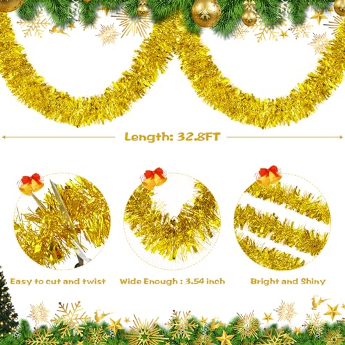 BLEUM CADE 32.8ft Gold Christmas Tinsel Garland - 1 Pcs