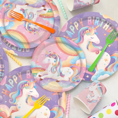 Unicorn Birthday Party Supplies Kit for 24 Guests with Banner and Tablecloth