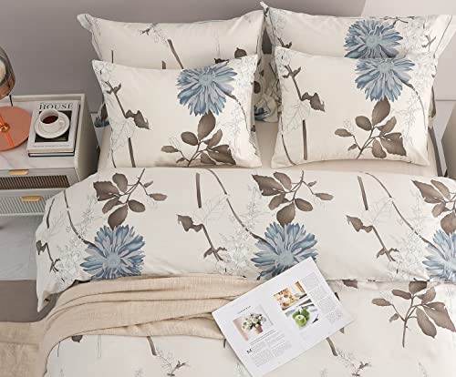 Twin Size Duvet Cover Set, 600 Thread Count Cotton, Reversible Floral Design