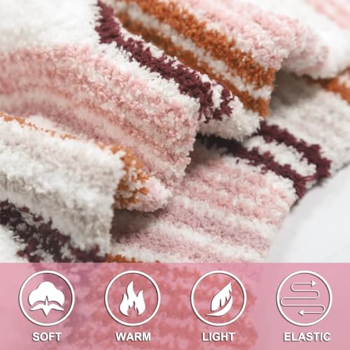 Horuru Women's Fuzzy Cozy Slipper Socks Pink White - Winter Warm Gift