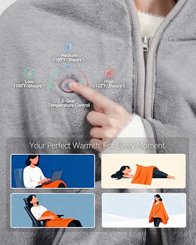 Cordless Heated Throw Blanket with Battery Pack, Ultra-Soft Faux Rabbit Fur