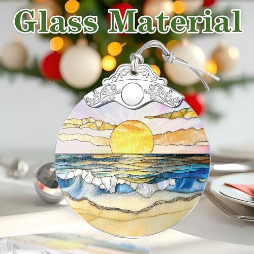 Stylea Beach Sunset Stained Glass Christmas Ornament - DUJITODOH, 3x3.5 inch