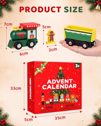 Holidays Toddler Advent Calendar 2026 Wooden Train Set with 24 Magnetic Surprises