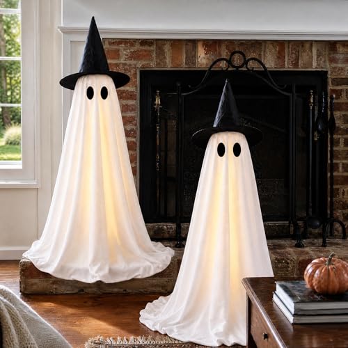 2-Pack Light Up Halloween Standing Ghost Decor with Tripod Lights