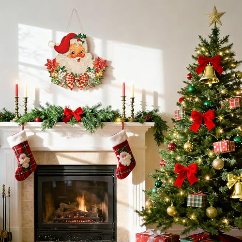 Sophena Santa Wooden Christmas Door Wreath Large - Welcome Holiday Decor