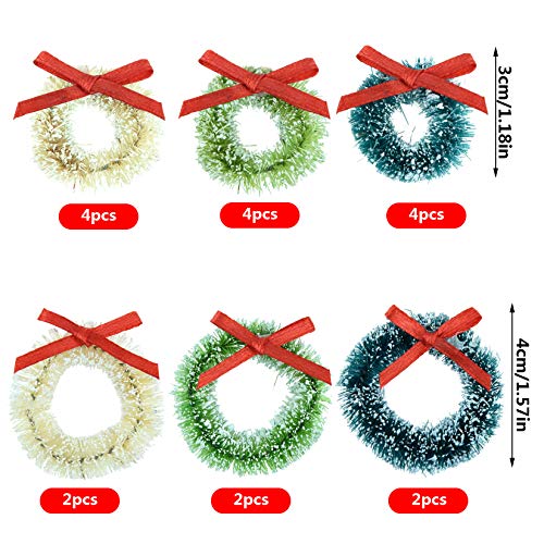 Topbuti 18Pcs Mini Christmas Wreaths Set - 3cm/4cm Dollhouse Xmas Decorations