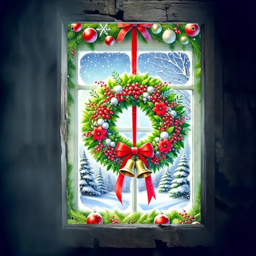BlissYard Colorful Christmas Window Panel 31x47 Inch Snow Scene Holiday Decor