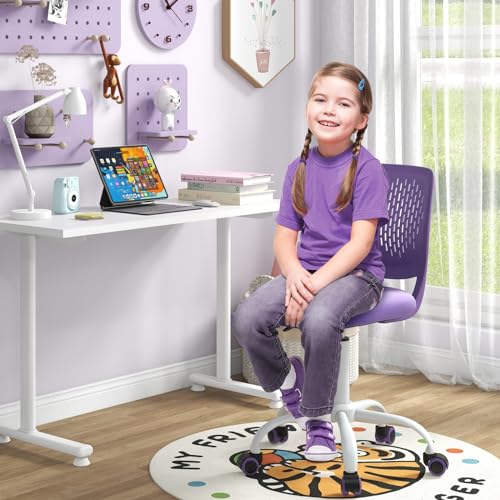 Kids Ergonomic Adjustable Study Chair with Lumbar Support and Swivel Wheels