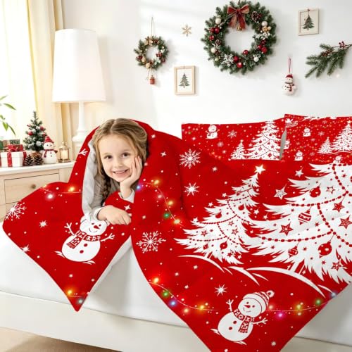 EDGZKO Christmas Snowman Comforter Set Full Red/White, 79x90 inch, 2 Pillowcases