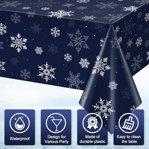 Blue & Silver 3Pcs Snowflake Christmas Tablecloths 54x108in - 3 Pieces