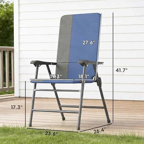 Padded Folding Patio Chairs, High Back Outdoor Lawn Chair Set of 2, Blue