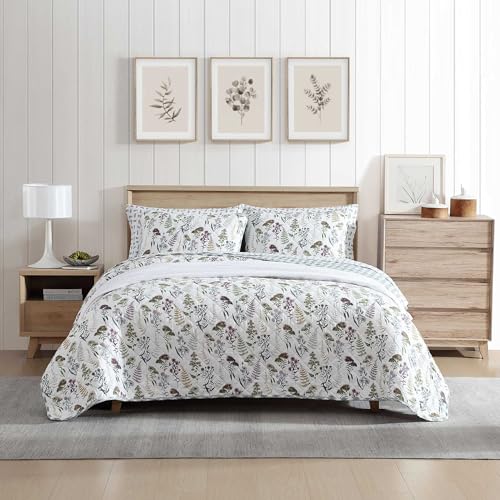 Reversible Twin Quilt Set - Cotton Floral Bedding with Sham