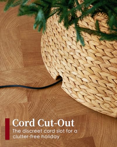 HAPPYCLUB 28in Christmas Tree Collar - Natural Woven Hyacinth Rattan Basket for 6ft-7.5ft Trees