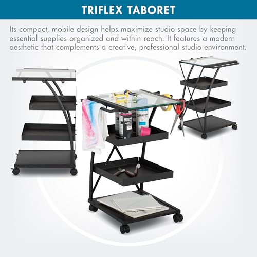 SD Studio Designs Modern Triflex Mobile Art Storage Taboret Charcoal/Clear Glass 18.5" W