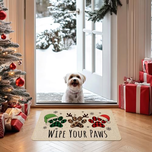 Baccessor Christmas Doormat 17x29 Inch Buffalo Plaid Dog Paws Farmhouse - 3 Dog Paws Variant