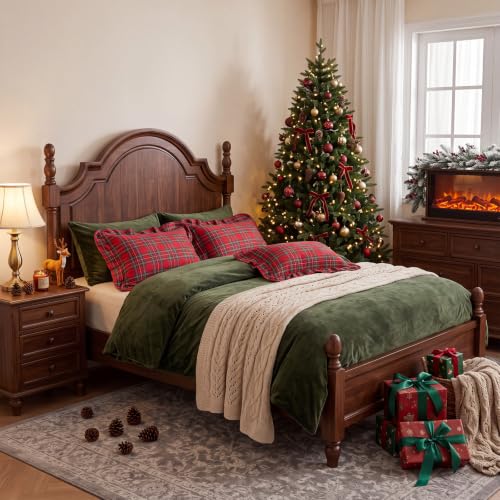 Irenare 2 Pack Christmas Tartan Pillow Covers 20x12in Red Ruffle Plaid Decor