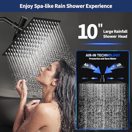 10-Inch Rainfall Shower Head with Handheld Spray, Matte Black Combo Set