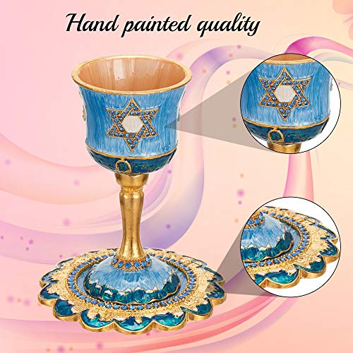 Enamel Kiddush Cup Set with Tray - 5-Inch Star of David Goblet
