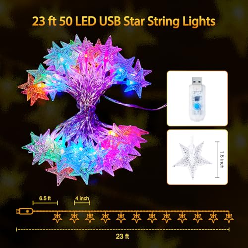 23ft Color Changing Star String Lights with Remote & Timer - 50 LED